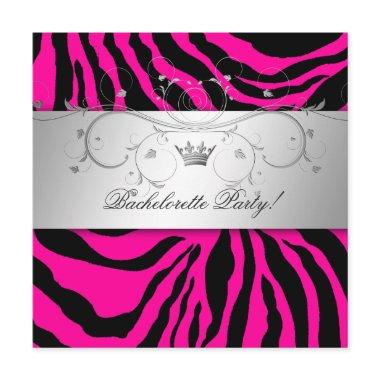 311-Silver Divine Hott Pink Zebra Bachelorette Invitations