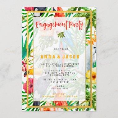 311 Watercolor Tropical Parrot Engagement Invitations