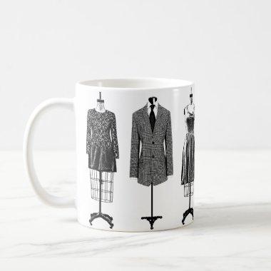 3 mannequins dresses tweed jacket fashion art coffee mug