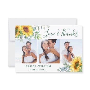 3 PHOTO Sunflowers Eucalyptus Rustic Wedding Thank You Invitations