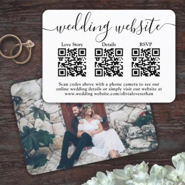 3 QR Codes Wedding Website Simple Photo Enclosure RSVP Card