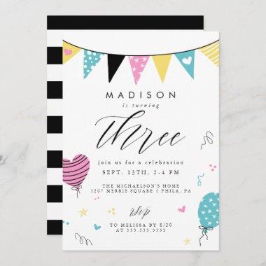 3RD BIRTHDAY | Cute Doodle Birthday Party Invitations