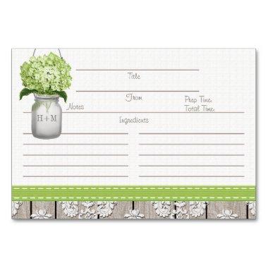 3x5 Green Hydrangea Mason Jar Recipe Invitations