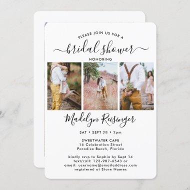 4 Photo Elegant Modern Calligraphy Bridal Shower Invitations