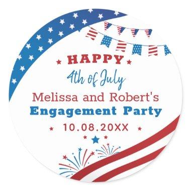 4th of July Engagement Party Red White Blue Custom Classic Round Sticker