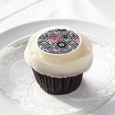 50's Checkered Pattern Retro Vintage Party Edible Frosting Rounds
