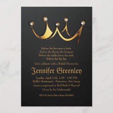 5" x 7" Gold Royal Queen Crown Bridal Shower Invitations