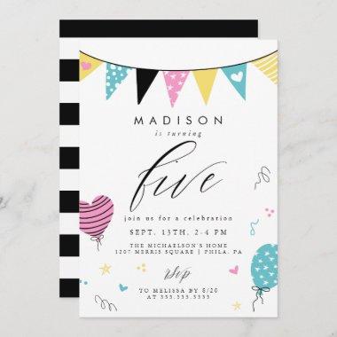 5TH BIRTHDAY | Cute Doodle Birthday Party Invitations