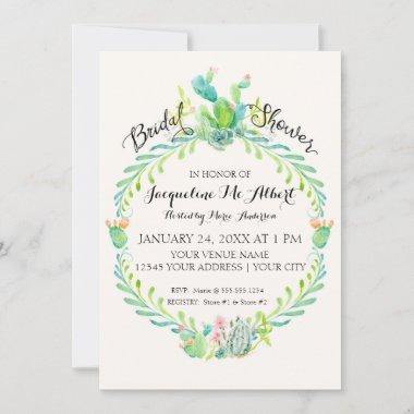 Bridal Shower Desert Country Cactus Watercolor Invitations