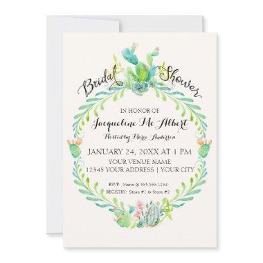 Bridal Shower Desert Country Cactus Watercolor Invitations