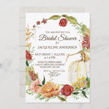 Bridal Shower Fall Floral Wreath White Pumpkin Invitations