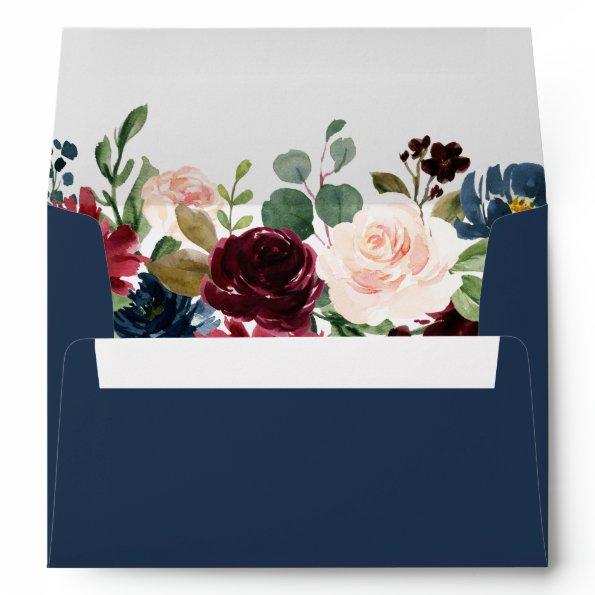 - Burgundy Blush Blue Floral & Return Address Envelope