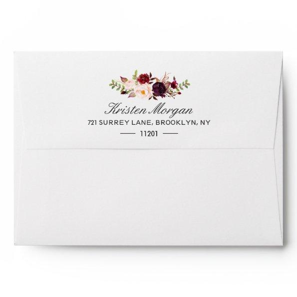 - Burgundy Blush Chic Floral & Return Address Envelope