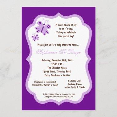 Dark Purple Butterfly Baby Shower Invitations