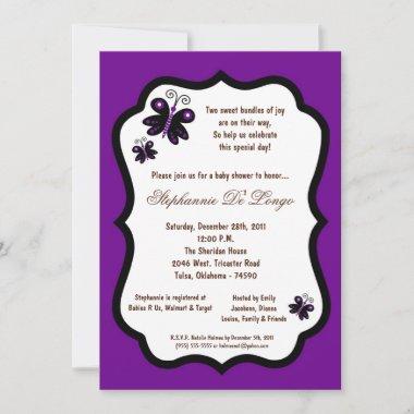 Dark Purple Butterfly Baby Shower Invitations