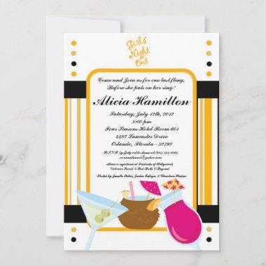Gold Cocktails Bachelorette Invitations