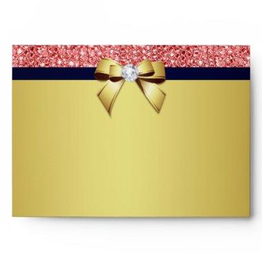 Gold Navy Diamond Bow Coral Sequins Envelope