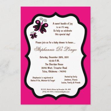 Hot Pink Butterfly Baby Shower Invitations