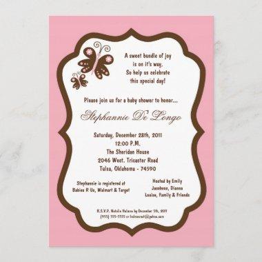 Light Pink Butterfly Baby Shower Invitations