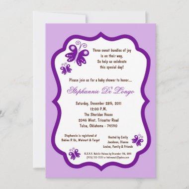 Light Purple Butterfly Baby Shower Invitations