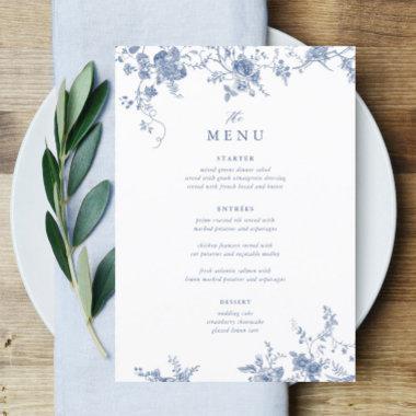 " Victorian Blue Floral Wedding Table Menu