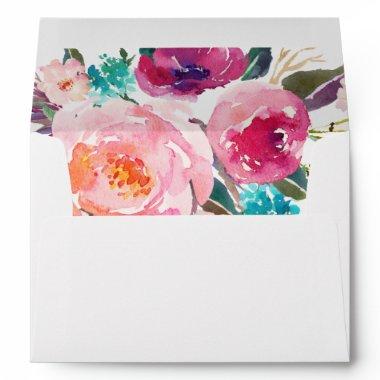 Watercolor Purple Pink Floral Liner Decor Envelope