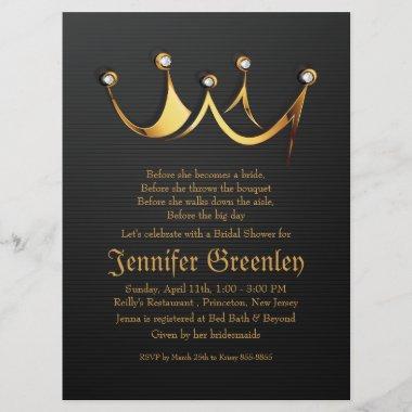 6.5" x 8.75" Gold Royal Queen Crown Bridal Shower Invitations