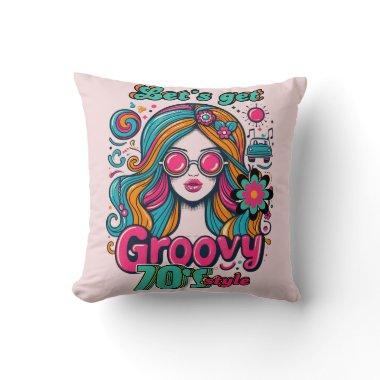 70s Groovy Boogie Retro Disco Birthday Decor Throw Pillow