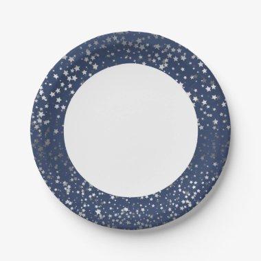 7" Paper Plates-Silver Stars Sapphire Blue Paper Plates