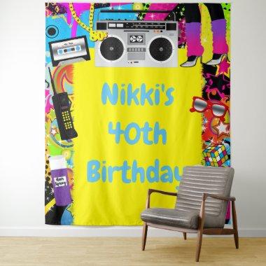 80's 1980s Yellow Retro Birthday Party Backdrop