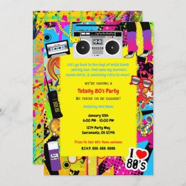 80's 1980s Yellow Retro Theme Birthday Party Event Invitations