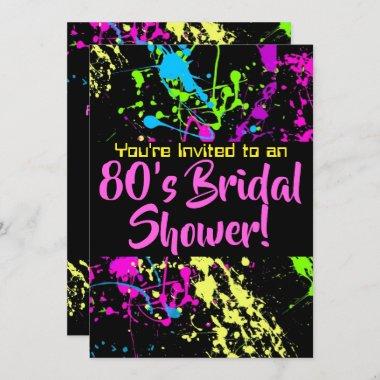 80s Bridal Shower Neon Paint Splatter Invitations
