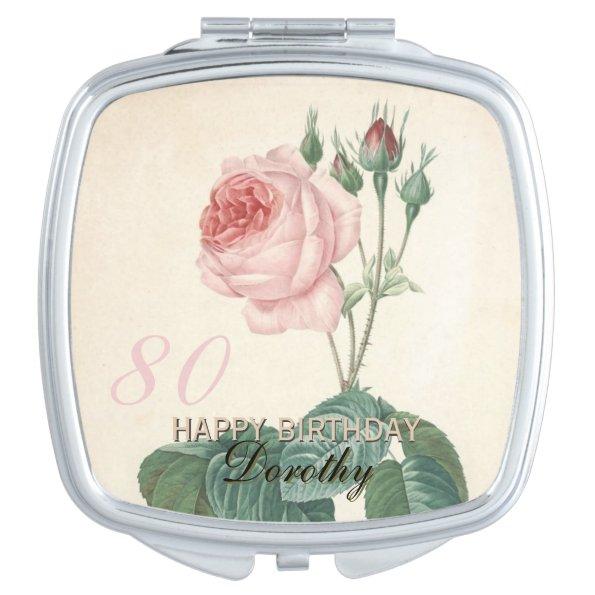 80th Birthday Vintage Rose Personalized Mirror For Makeup