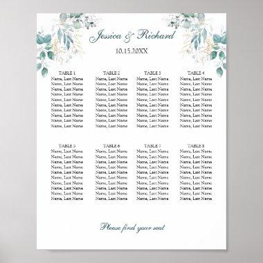 8 Tables Seating Chart Poster Sign