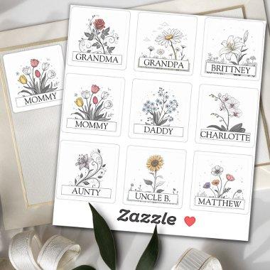 9 Custom Guest List Names Cute Beautiful Flowers Sticker