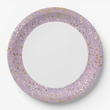9" Paper Plates-Golden Stars Lilac Paper Plates