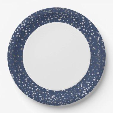 9" Paper Plates-Silver Stars Sapphire Blue Paper Plates