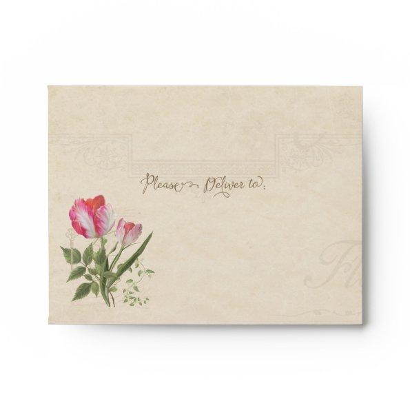 A2 Note Invitations Elegant Floral Vintage Tulips Art Envelope