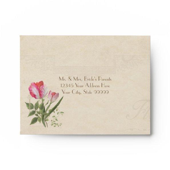 A2 RSVP Response Elegant Floral Vintage Tulips Art Envelope