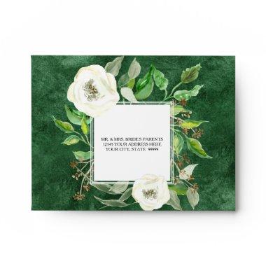 A2 RSVP Return Address Note Leaves Roses Foliage Envelope