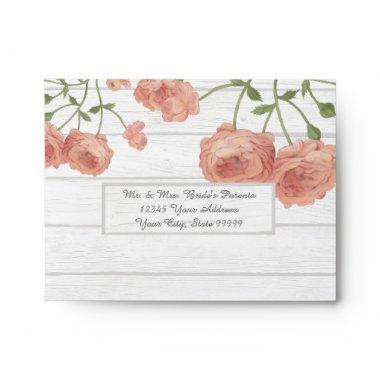 A2 RSVP Return Wood Pretty Floral Blush Roses Mint Envelope