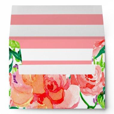 A7 Bold Striped Modern Floral Watercolor Roses Art Envelope
