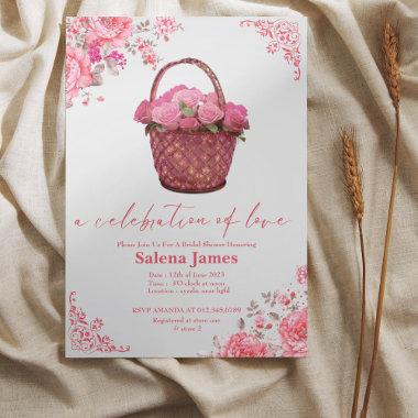 a celebartion of love basket floral bridal shower Invitations