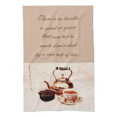 A cup of tea and jam with quote kitchen towel