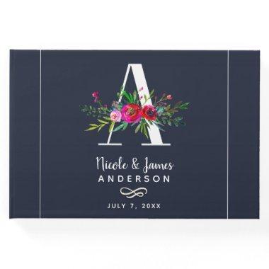 A Letter Initial Monogram Floral Name Wedding Guest Book
