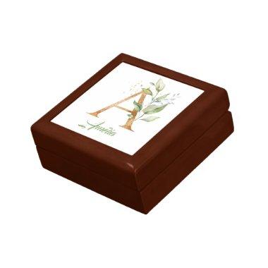 A monogram greenery eucalyptus gold glitter gift box