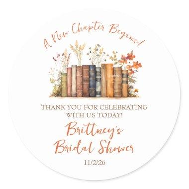 A New Chapter Begins! Autumn Floral Bridal Shower Classic Round Sticker