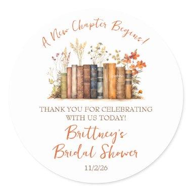 A New Chapter Begins! Autumn Floral Bridal Shower Classic Round Sticker