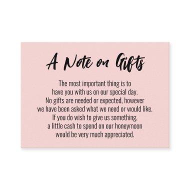 A Note on Gifts Casual Handwriting Wedding, Pink Enclosure Invitations