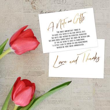 A Note on Gifts Gold Modern Handwriting Wedding Enclosure